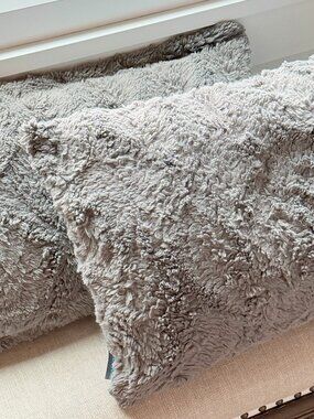 LoveSac Gray Faux Fur Throw Pillows Set of 2 w/ Down Inserts Cozy 15"